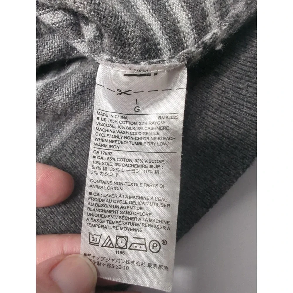 Banana Republic Mens L Gray Striped Cotton Cashmere Sweater Quiet Luxury Indie